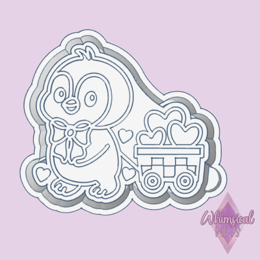 Penguin with Wagon of Hearts Mold