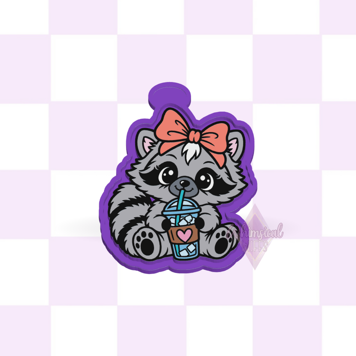 Raccoon with Iced Coffee design for a silicone freshie mold