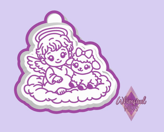 Angel baby w lamb on cloud Mold