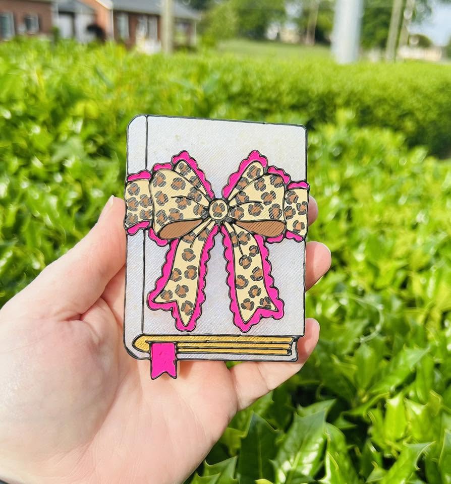 Book bow freshie with leopard print bow