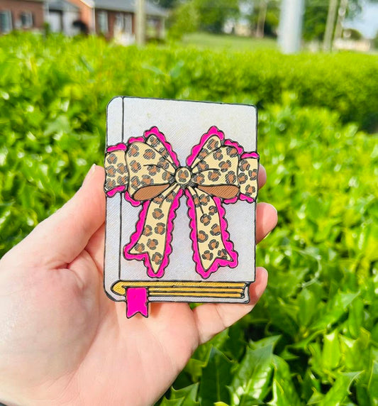 Book bow freshie with leopard print bow