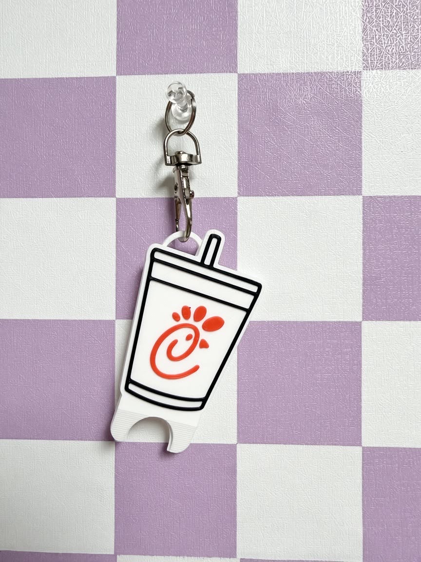 White chicken cup nail saver with keychain clip