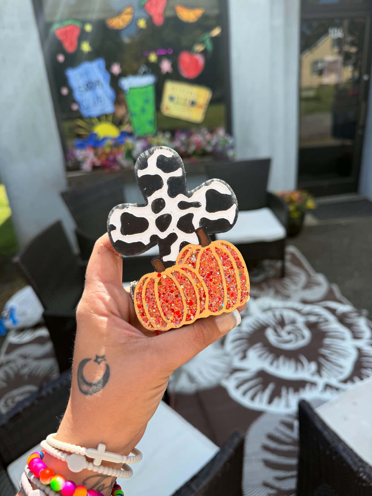 Cow print cross with pumpkins freshie